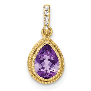 14k Pear Amethyst and Diamond Pendant
