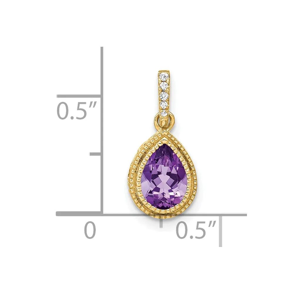 14k Pear Amethyst and Diamond Pendant