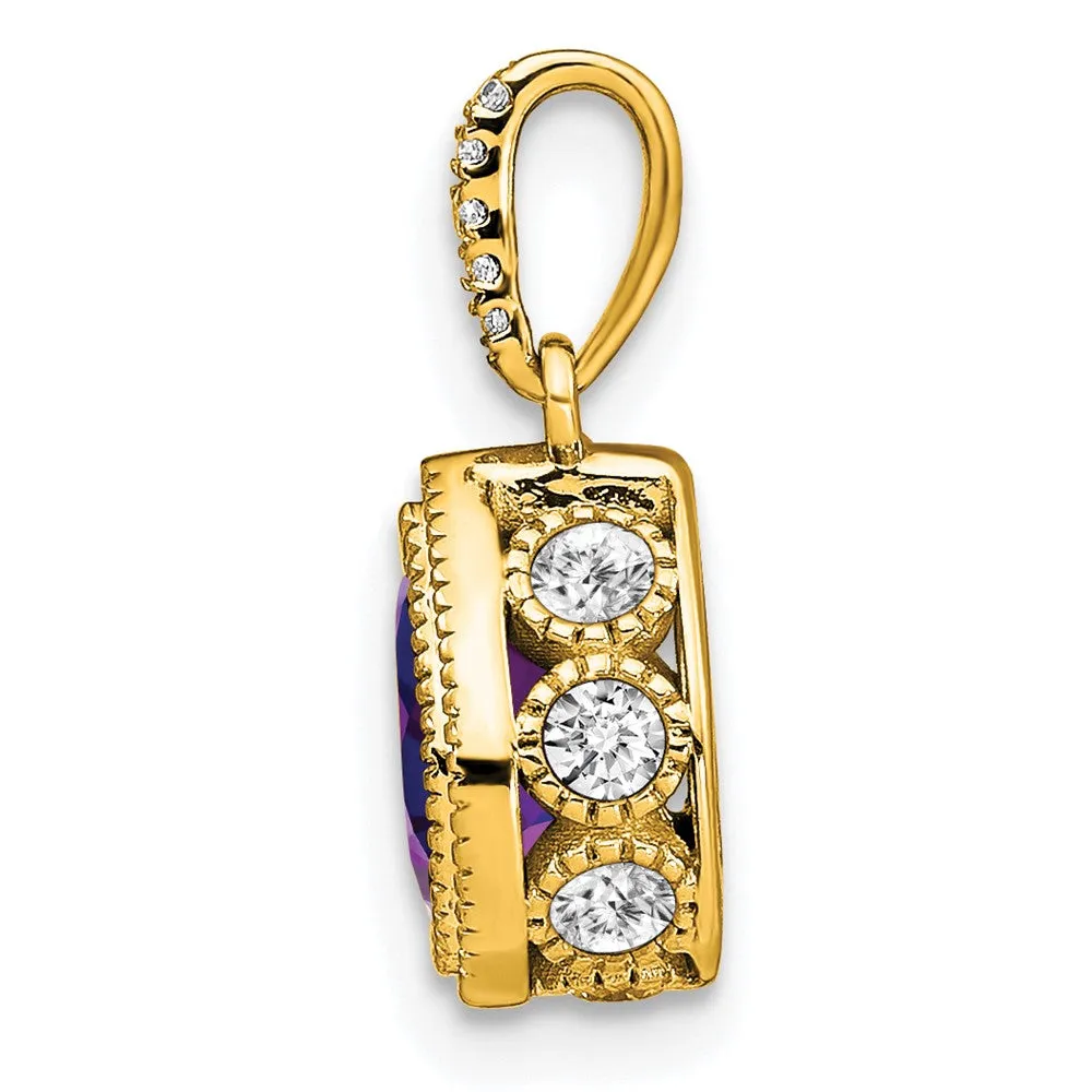 14k Pear Amethyst and Diamond Pendant