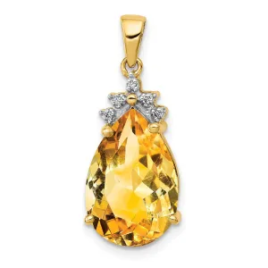 14k Pear Citrine & Diamond Pendant