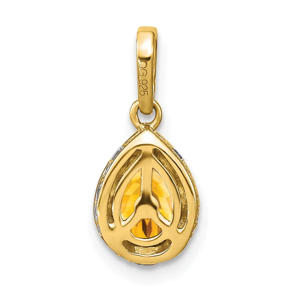14k Pear Citrine and Diamond Pendant