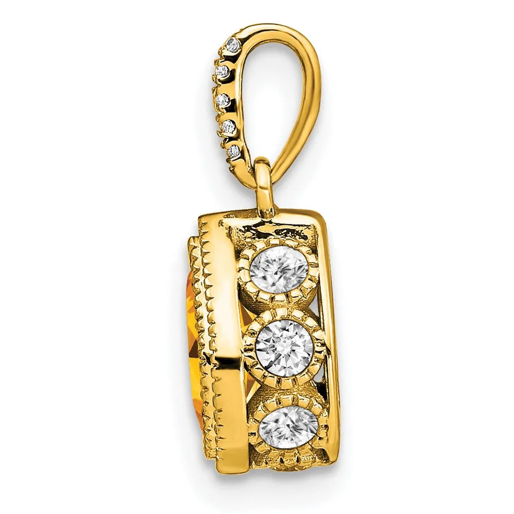 14k Pear Citrine and Diamond Pendant