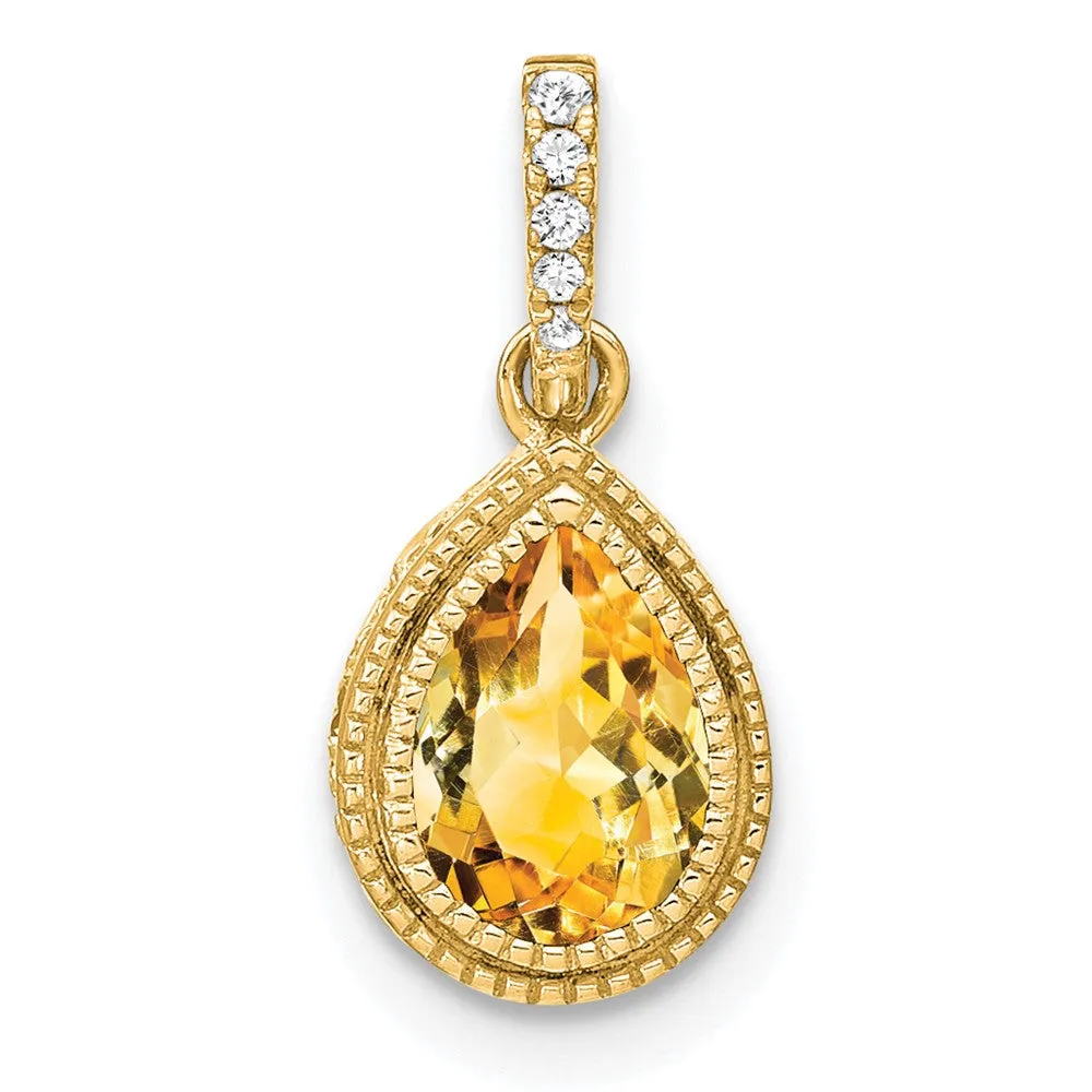 14k Pear Citrine and Diamond Pendant