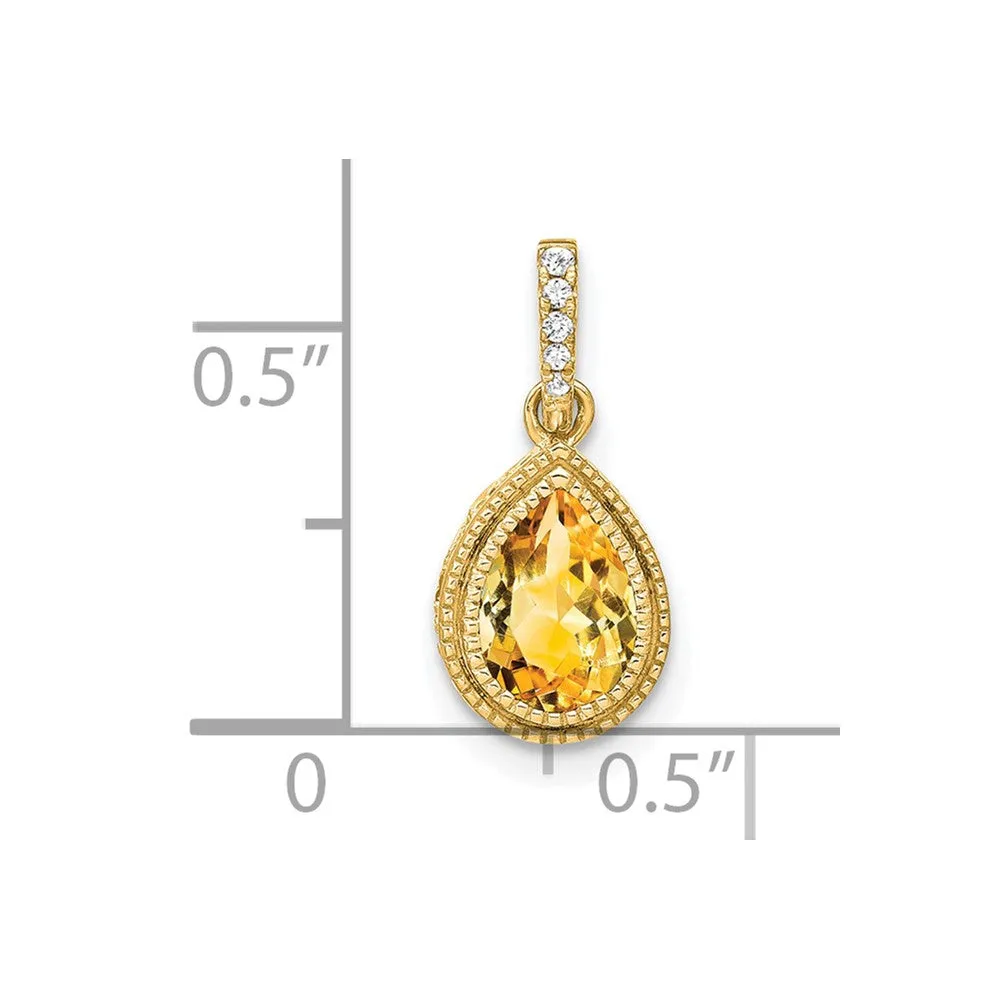14k Pear Citrine and Diamond Pendant