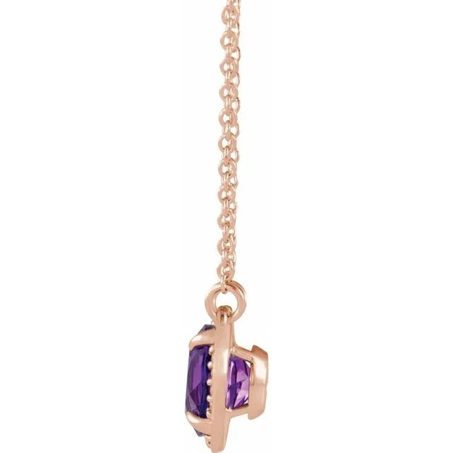 14K Rose 7 mm Round Amethyst and .04 CTW Diamond 16" Necklace