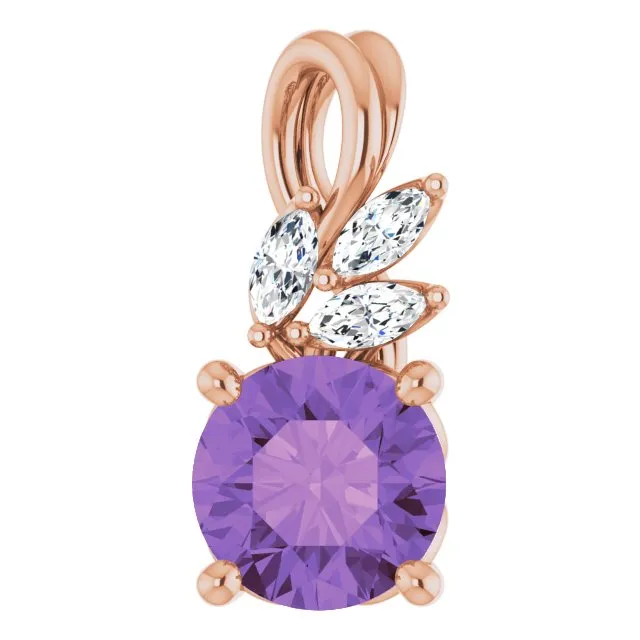 14K Rose Amethyst & 1/10 CTW Diamond Pendant