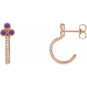 14K Rose Amethyst & 1/4 CTW Diamond J-Hoop Earrings