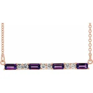 14K Rose Amethyst & 1/5 CTW Diamond Bar 16-18" Necklace