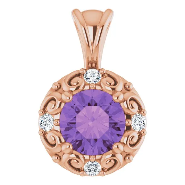 14K Rose Amethyst & 1/8 CTW Diamond Pendant