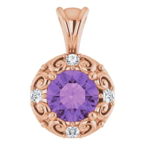 14K Rose Amethyst & 1/8 CTW Diamond Pendant