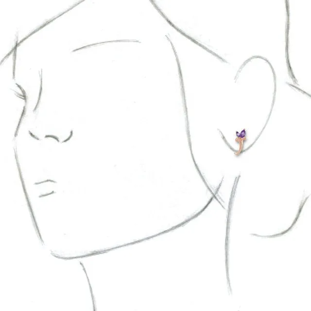 14K Rose Amethyst Floral-Inspired J-Hoop Earrings