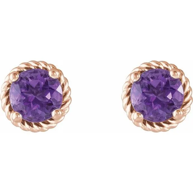 14K Rose Amethyst Rope Earrings