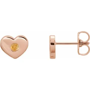 14K Rose Citrine Heart Earrings