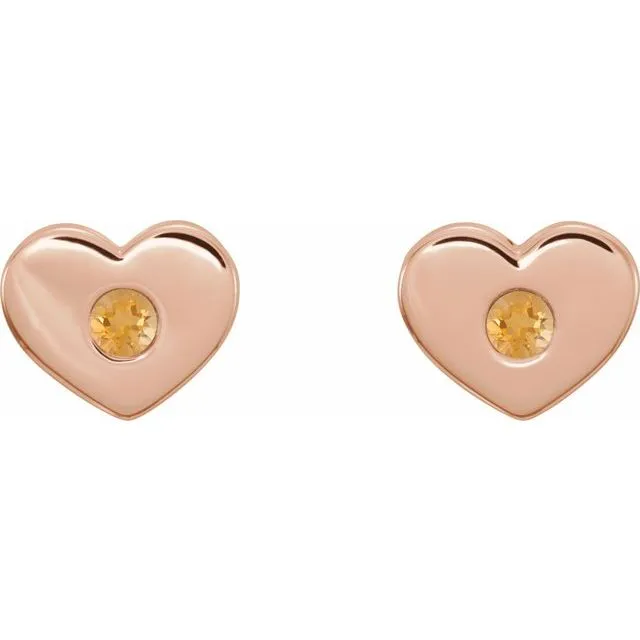 14K Rose Citrine Heart Earrings