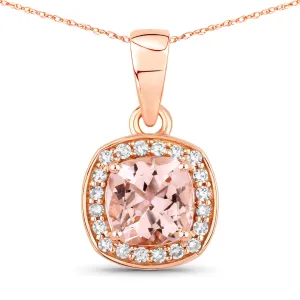 14K Rose Gold Cushion-Cut Morganite Halo Necklace