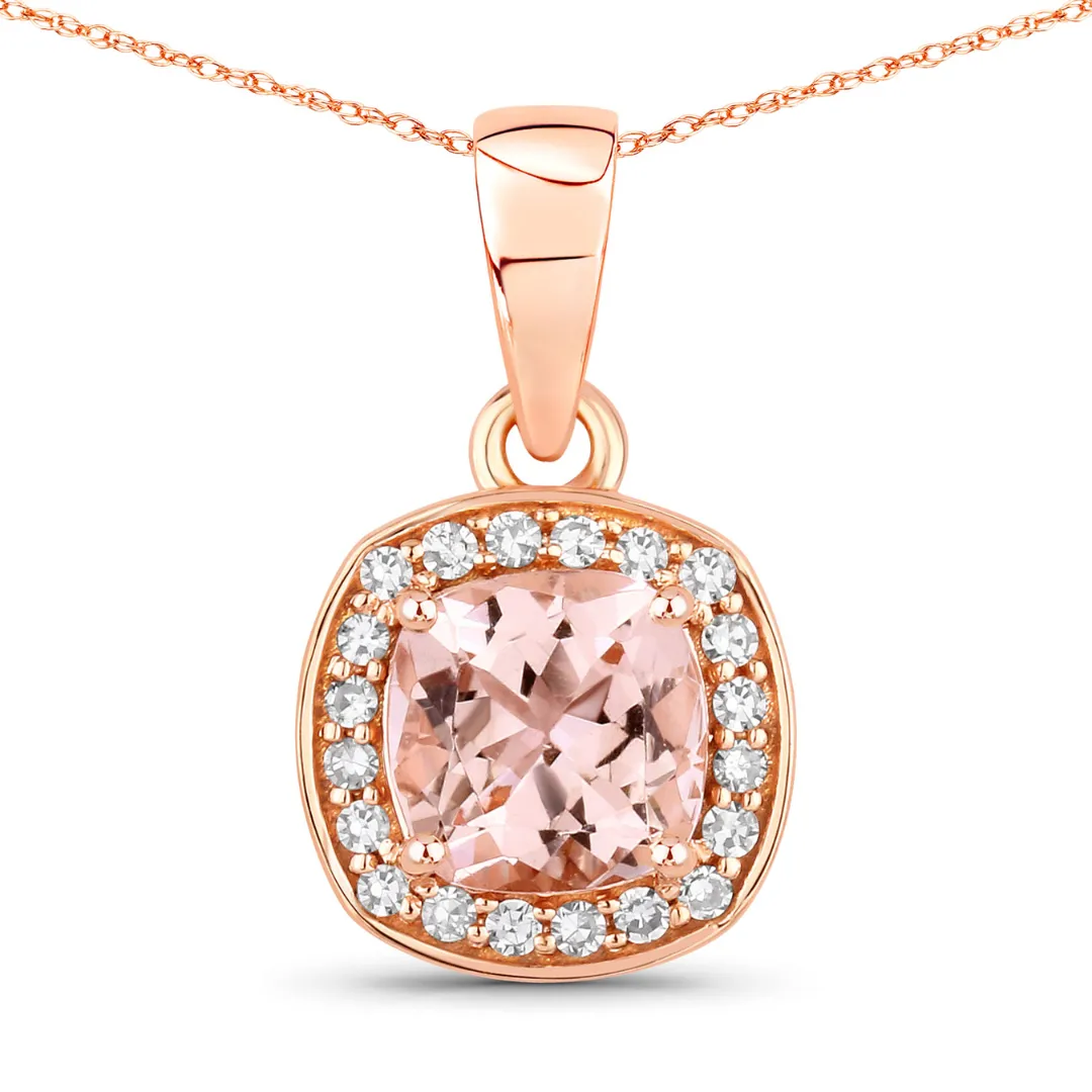 14K Rose Gold Cushion-Cut Morganite Halo Necklace