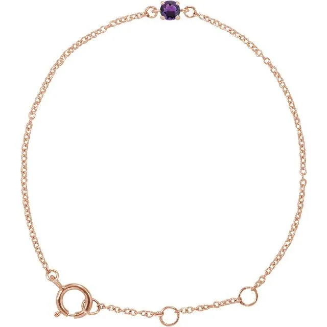 14K Rose Imitation Amethyst Youth Birthstone 4 1/2-5 1/2" Bracelet