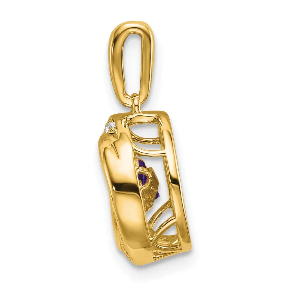 14k Round Amethyst and Diamond Pendant