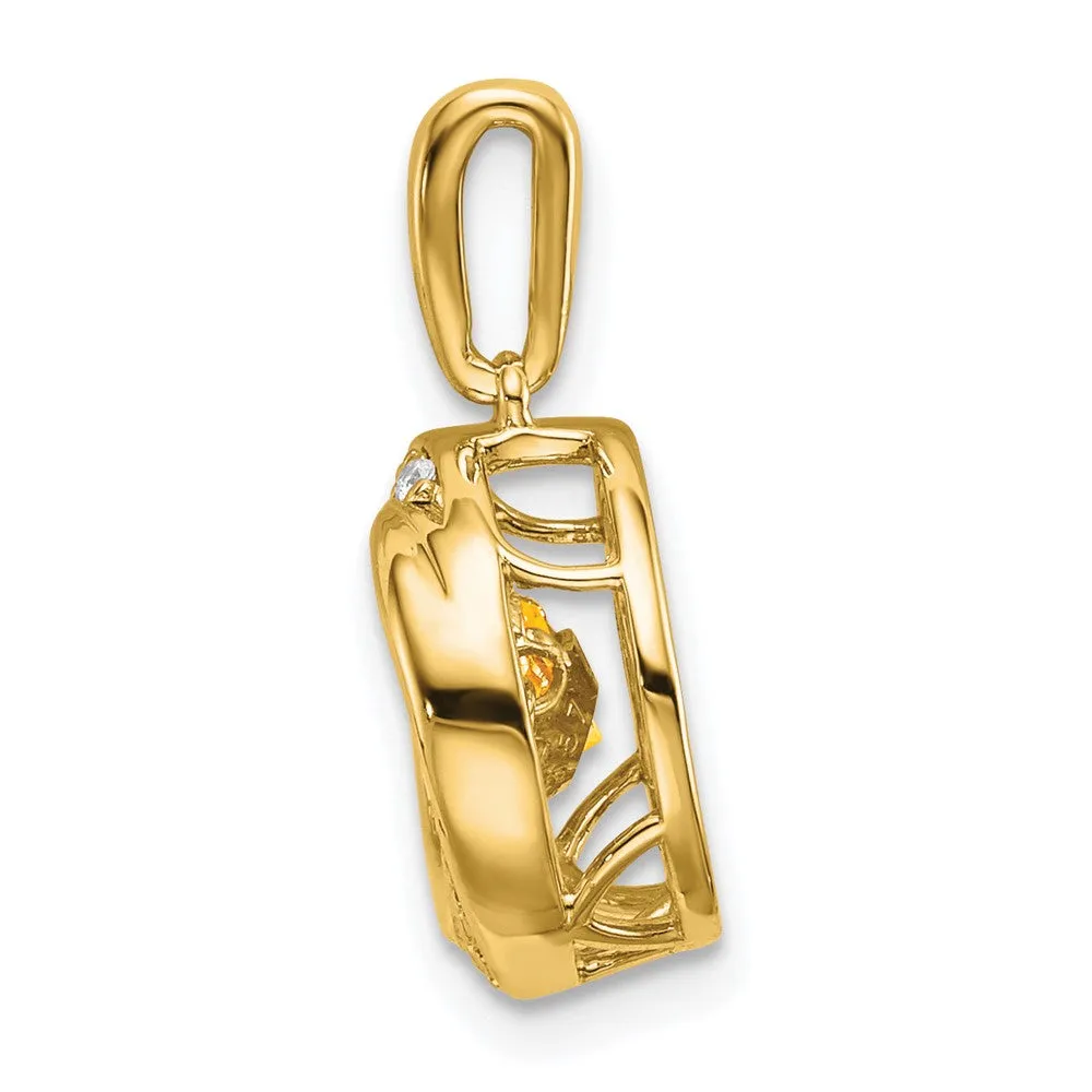 14k Round Citrine and Diamond Pendant