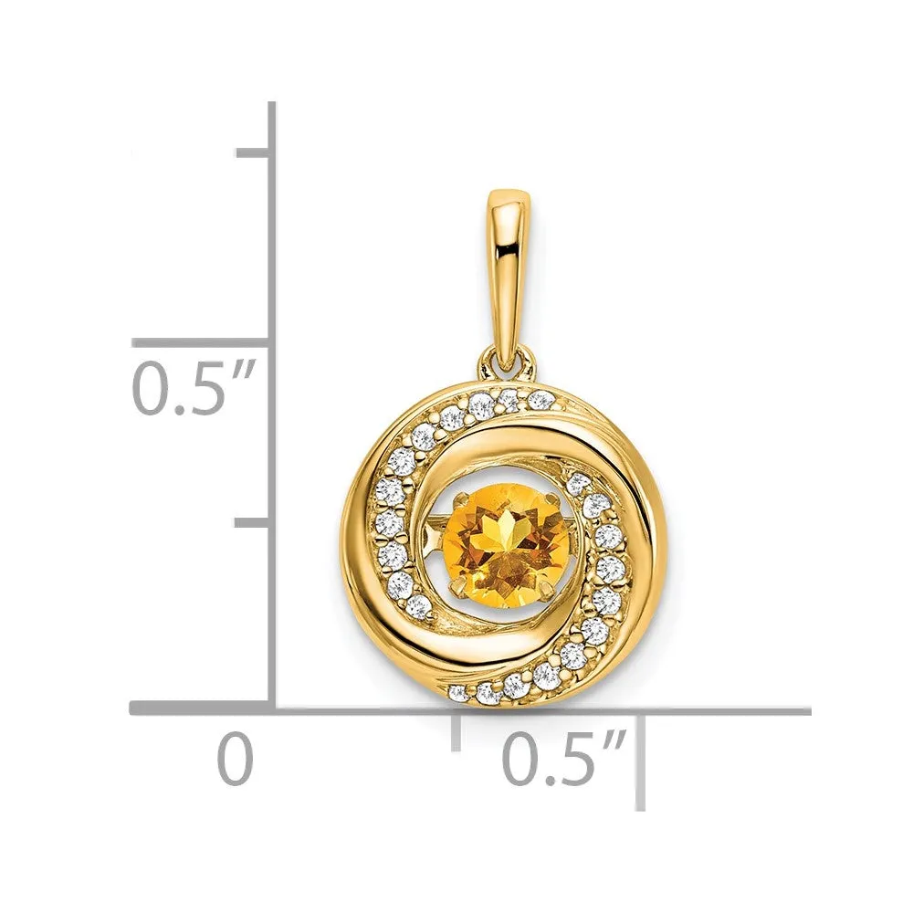 14k Round Citrine and Diamond Pendant