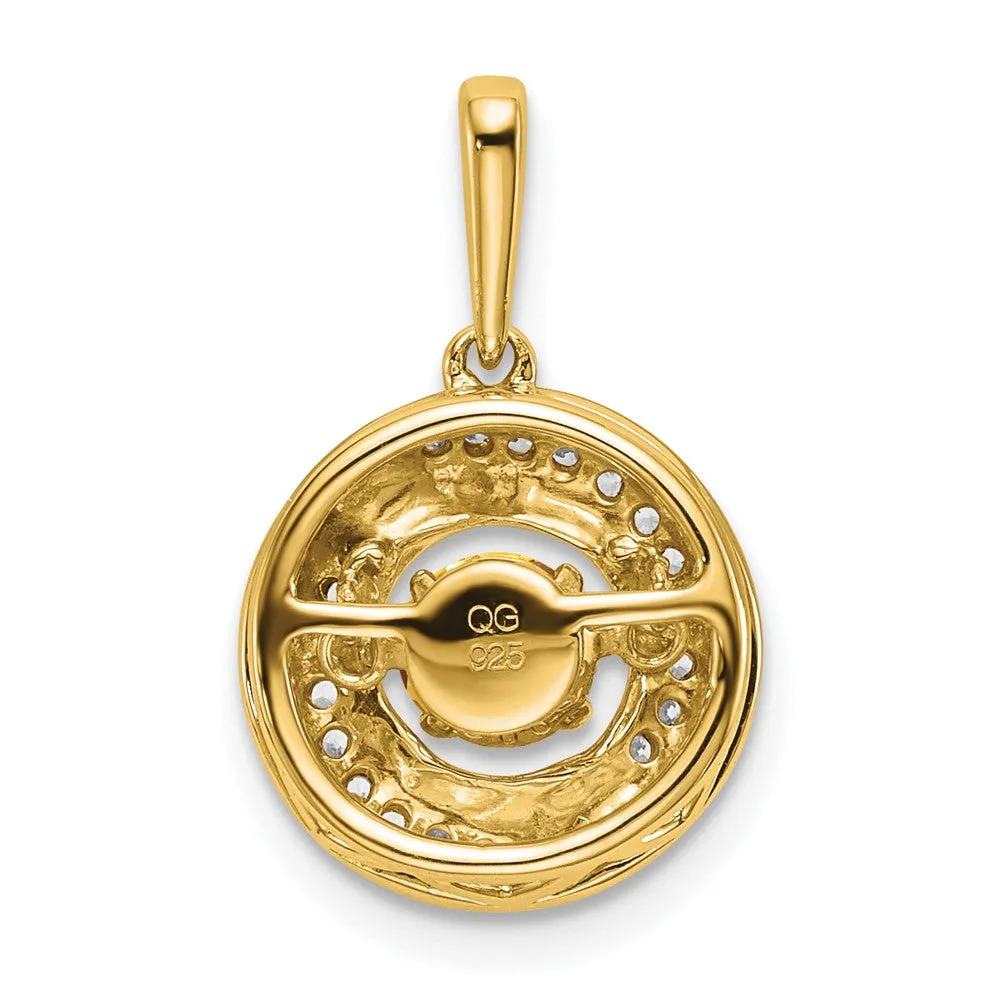 14k Round Citrine and Diamond Pendant