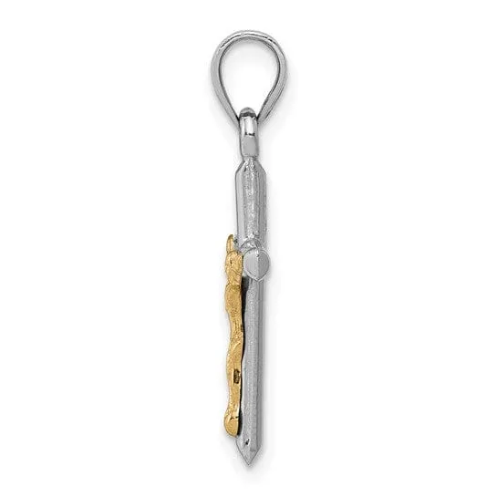 14k Two-tone Gold Hollow Crucifix Pendant