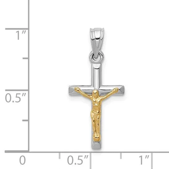 14k Two-tone Gold Hollow Crucifix Pendant