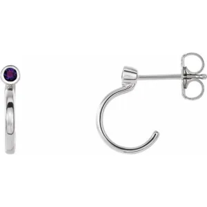 14K White 2.5 mm Round Amethyst Bezel-Set Hoop Earrings