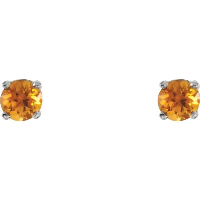 14K White 3 mm Round Imitation Citrine Youth Birthstone Earrings