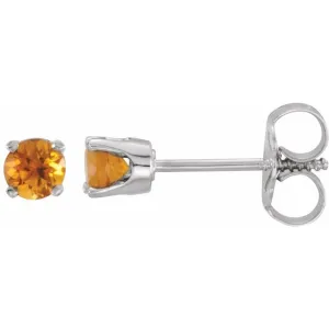14K White 3 mm Round Imitation Citrine Youth Birthstone Earrings