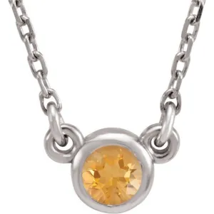 14K White 4 mm Round Citrine Bezel-Set Solitaire 16" Necklace