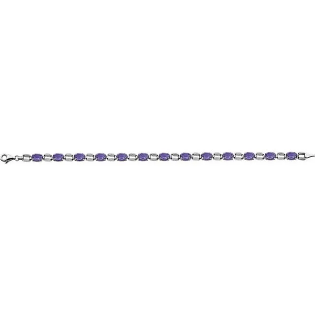 14K White 7x5 mm Oval Amethyst 7" Bracelet
