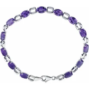 14K White 7x5 mm Oval Amethyst 7" Bracelet