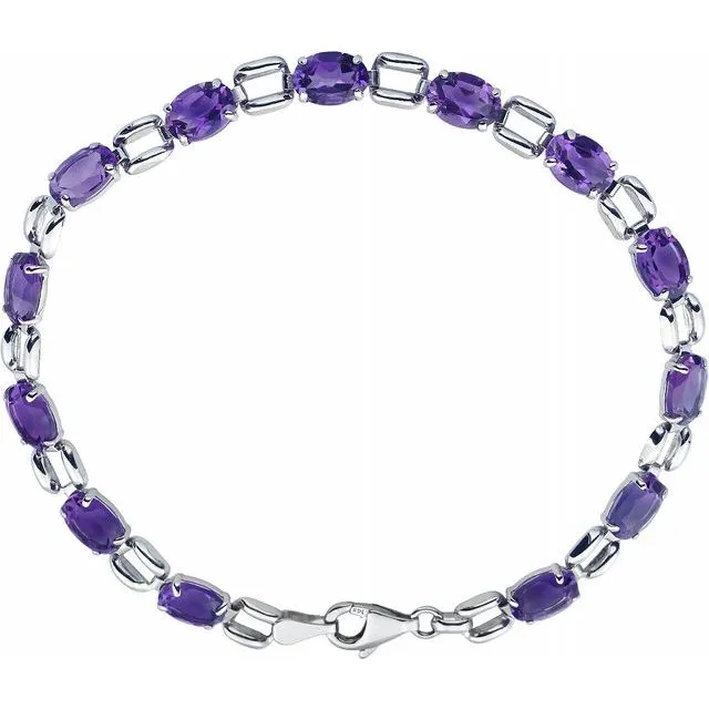 14K White 7x5 mm Oval Amethyst 7" Bracelet