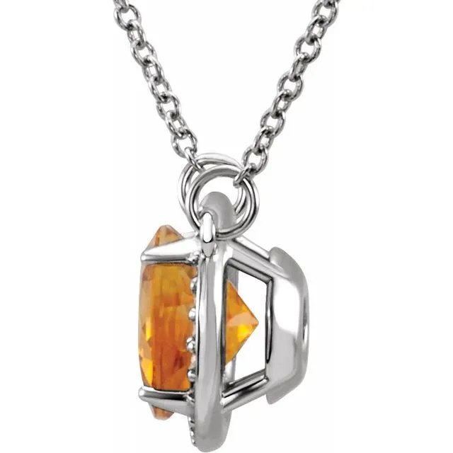 14K White 8 mm Round Citrine & .05 CTW Diamond 16" Necklace