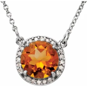 14K White 8 mm Round Citrine & .05 CTW Diamond 16" Necklace
