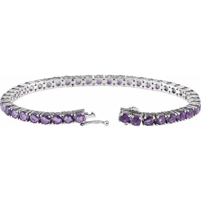 14K White Amethyst 7.15" Line Bracelet