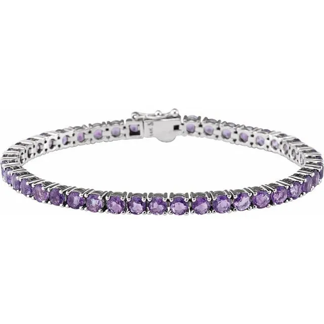 14K White Amethyst 7.15" Line Bracelet