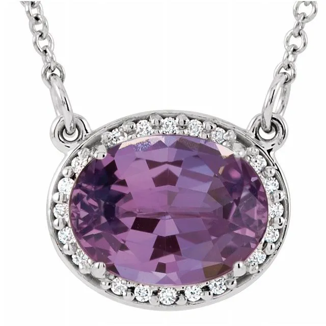 14K White Amethyst & .05 CTW Diamond 16.5" Necklace