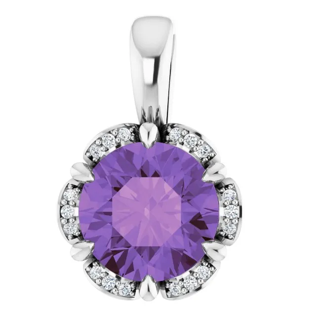 14K White Amethyst & .05 CTW Diamond Pendant