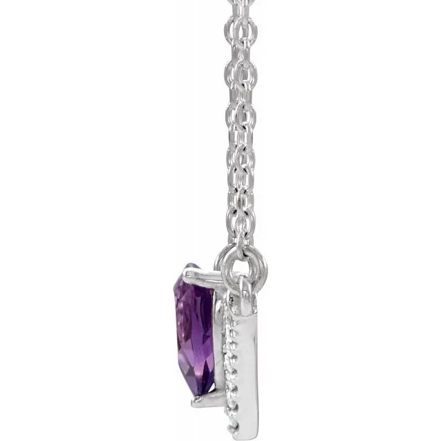 14K White Amethyst & .06 CTW Diamond 16" Necklace