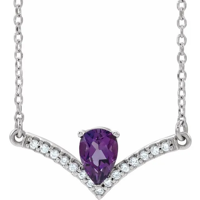 14K White Amethyst & .06 CTW Diamond 16" Necklace