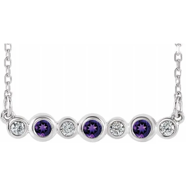 14K White Amethyst & .08 CTW Diamond Bezel-Set Bar 16-18" Necklace
