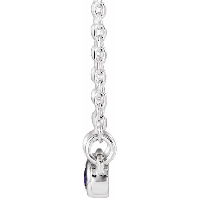 14K White Amethyst & .08 CTW Diamond Bezel-Set Bar 16-18" Necklace