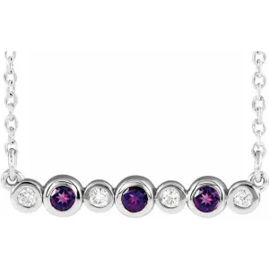 14K White Amethyst & .08 CTW Diamond Bezel-Set Bar 16-18" Necklace
