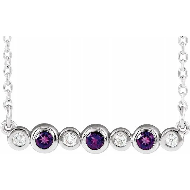 14K White Amethyst & .08 CTW Diamond Bezel-Set Bar 16-18" Necklace