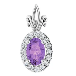 14K White Amethyst & .08 CTW Diamond Pendant