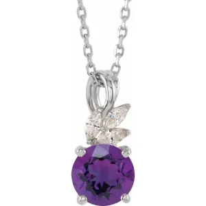 14K White Amethyst & 1/10 CTW Diamond 16-18" Necklace