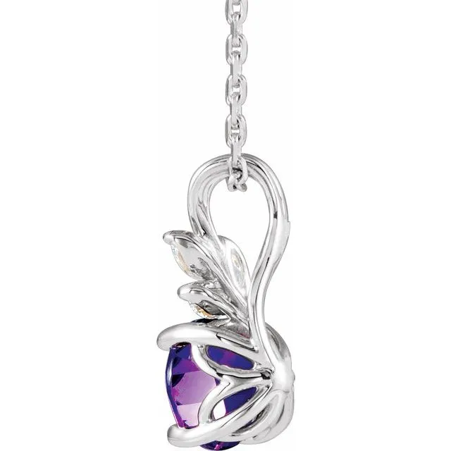 14K White Amethyst & 1/10 CTW Diamond 16-18" Necklace