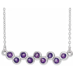 14K White Amethyst Bezel-Set Bar 16-18" Necklace
